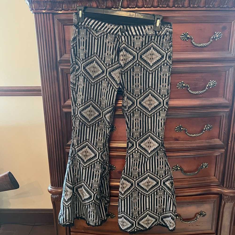 Rock & Roll denim. Reversible Geometric Patterned Flare Pants